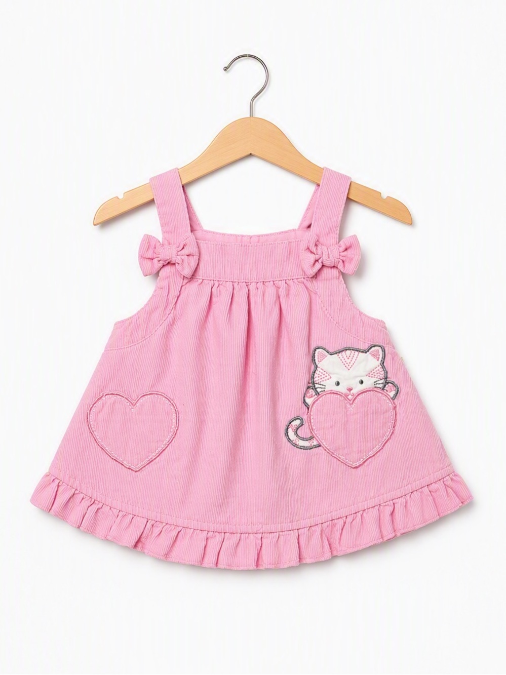 Vintage Duck Duck Goose Pink Corduroy Kitty Cat Heart Pocket Jumper Dress 0-3M